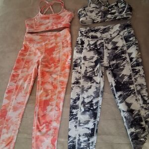 Reebok Kids Dual Set - Coral and Black Abstract Leggings 2/$15